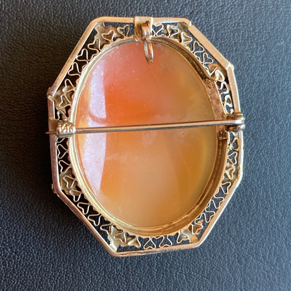 *HP* Antique Victorian 14k white gold filigree cameo hand carved brooch pendant - Picture 13 of 15